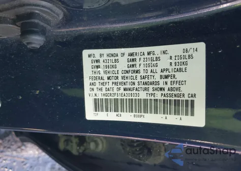 2014 Honda Accord Sport из США, поврежденный, VIN 1HGCR2F51EA309030